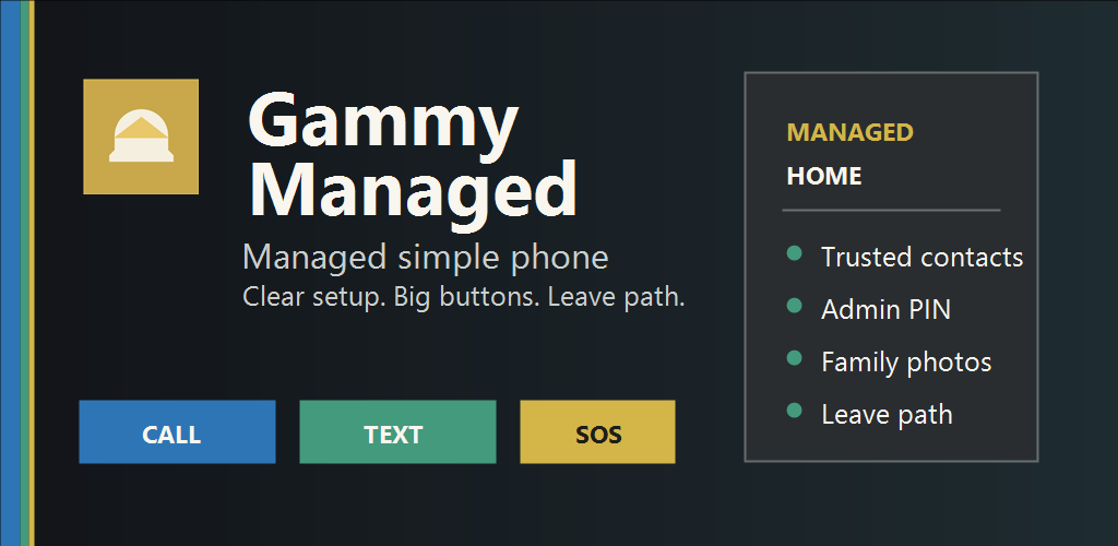 Gammy Managed feature graphic showing managed simple phone controls