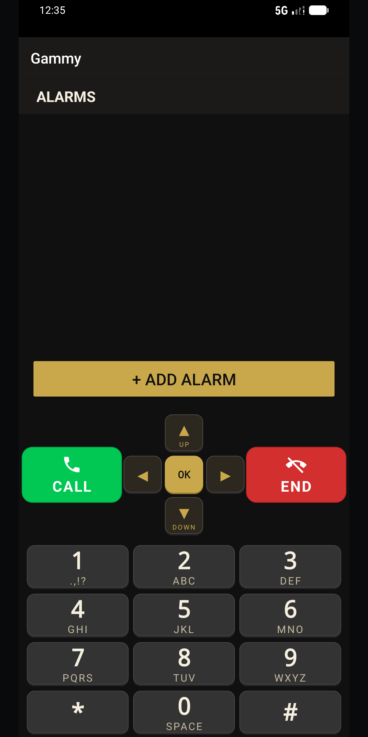 Gammy alarm clock screen