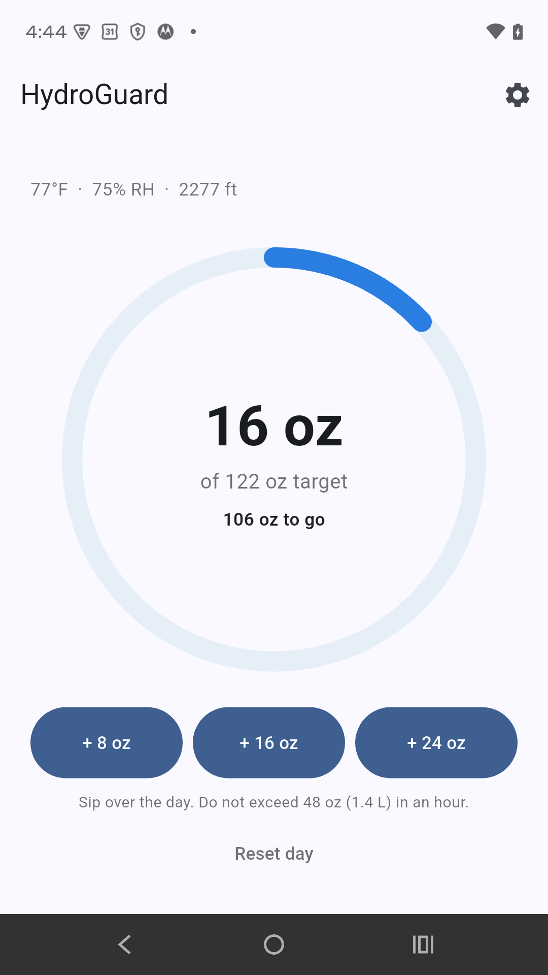 HydroGuard Android app home screen